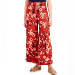 Style & Co. Smocked Waist Wide Leg Boho Hippie Pants Burnt Orange Floral Sz M